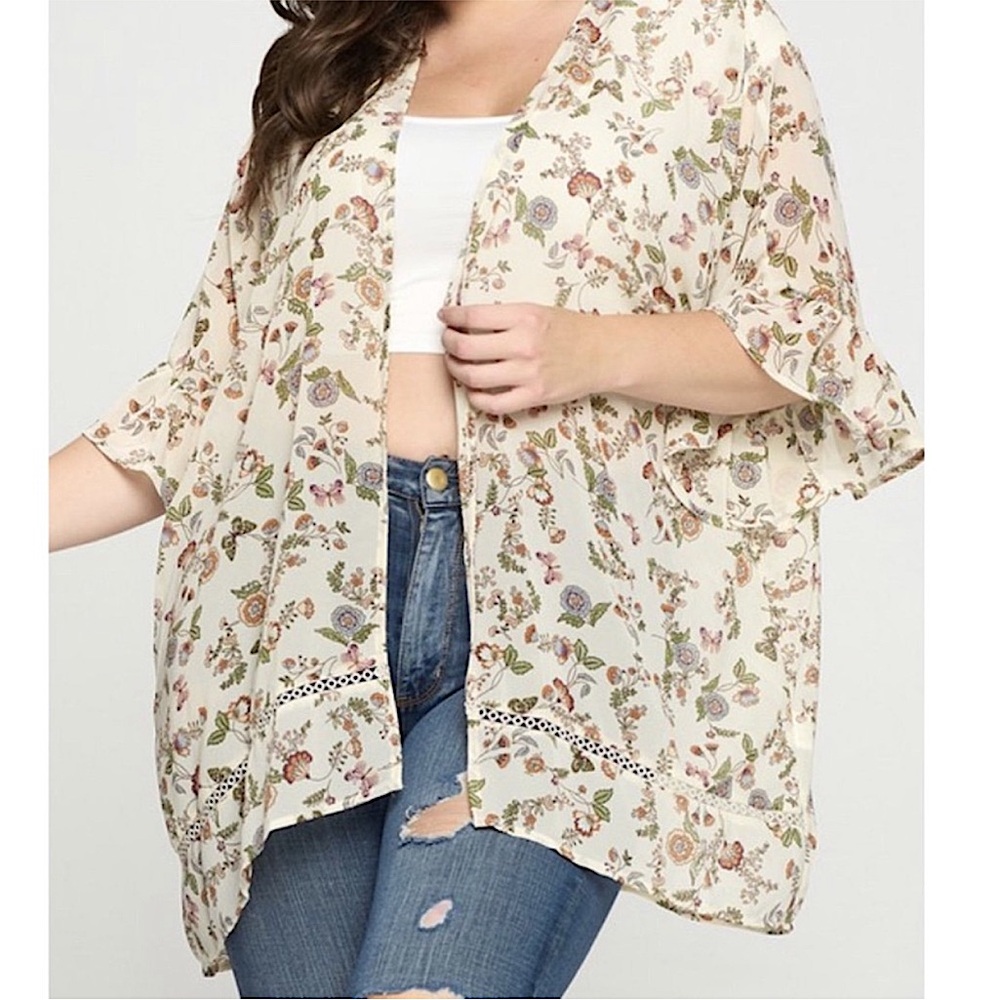 WOMENS PLUS SIZE CURVY FLORAL CARDIGAN KIMONO